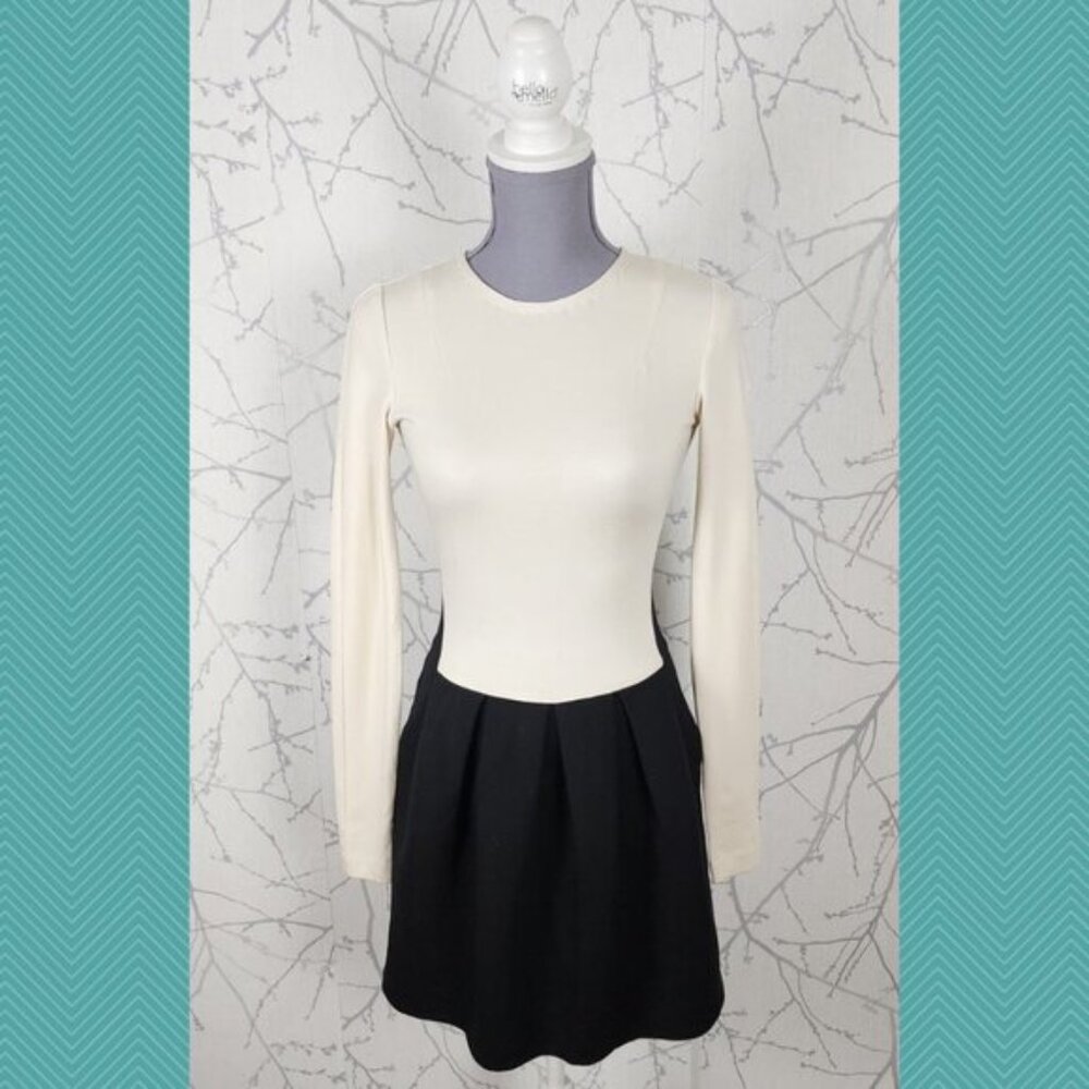 Wilfred Ivory Black Stretch Knit Tartine Pleated Fit & Flare Dress